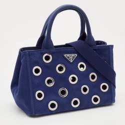 Pre Owned Prada Blue Canvas Canapa Grommet Tote
