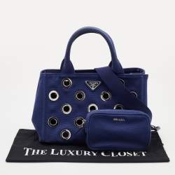 Pre Owned Prada Blue Canvas Canapa Grommet Tote