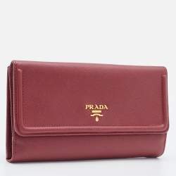 Prada Red Saffiano Lux Leather Flap Continental Wallet