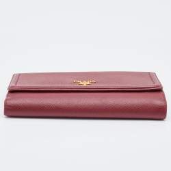 Prada Red Saffiano Lux Leather Flap Continental Wallet