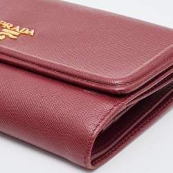 Prada Red Saffiano Lux Leather Flap Continental Wallet