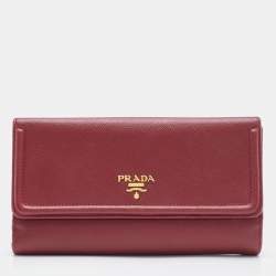 Prada Red Saffiano Lux Leather Flap Continental Wallet