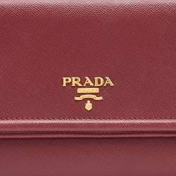 Prada Red Saffiano Lux Leather Flap Continental Wallet