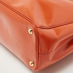 Pre Owned Prada Orange Saffiano Patent Leather Gardener's Tote