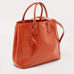 Pre Owned Prada Orange Saffiano Patent Leather Gardener's Tote