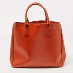 Pre Owned Prada Orange Saffiano Patent Leather Gardener's Tote