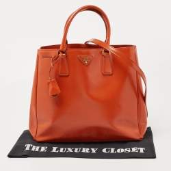 Pre Owned Prada Orange Saffiano Patent Leather Gardener's Tote