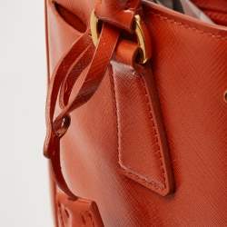 Pre Owned Prada Orange Saffiano Patent Leather Gardener's Tote