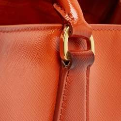 Pre Owned Prada Orange Saffiano Patent Leather Gardener's Tote