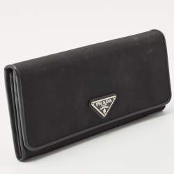 Pre Owned Prada Black Nylon and Leather Flap Continental Wallet