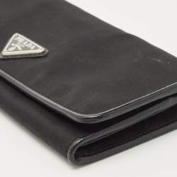 Pre Owned Prada Black Nylon and Leather Flap Continental Wallet