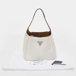 Prada Chalk White Leather Logo Hobo