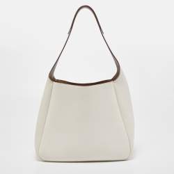 Prada Chalk White Leather Logo Hobo