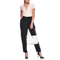 Prada Chalk White Leather Logo Hobo