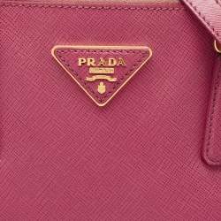 Pre Owned Prada Pink Saffiano Lux Leather Medium Double Zip Tote