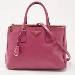 Pre Owned Prada Pink Saffiano Lux Leather Medium Double Zip Tote