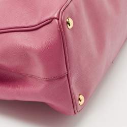 Pre Owned Prada Pink Saffiano Lux Leather Medium Double Zip Tote