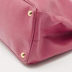 Pre Owned Prada Pink Saffiano Lux Leather Medium Double Zip Tote