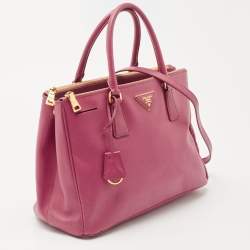 Pre Owned Prada Pink Saffiano Lux Leather Medium Double Zip Tote