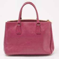 Pre Owned Prada Pink Saffiano Lux Leather Medium Double Zip Tote