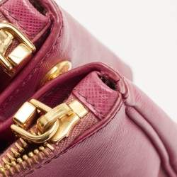 Pre Owned Prada Pink Saffiano Lux Leather Medium Double Zip Tote