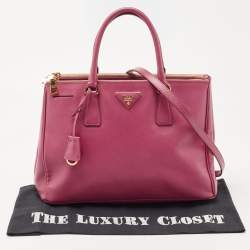 Pre Owned Prada Pink Saffiano Lux Leather Medium Double Zip Tote
