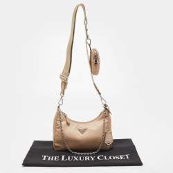 Prada Beige Nylon and Leather Re-Edition 2005 Baguette Bag