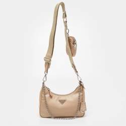 Prada Beige Nylon and Leather Re-Edition 2005 Baguette Bag