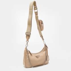 Prada Beige Nylon and Leather Re-Edition 2005 Baguette Bag