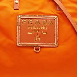 Pre Owned Prada Orange Tessuto Nylon and Saffiano Lux Leather Oro Tote