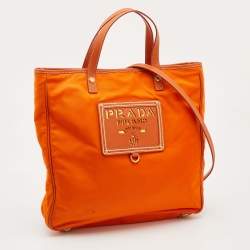 Pre Owned Prada Orange Tessuto Nylon and Saffiano Lux Leather Oro Tote