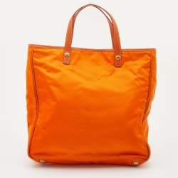 Pre Owned Prada Orange Tessuto Nylon and Saffiano Lux Leather Oro Tote