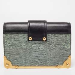Prada Black/Green Leather and Lizard Cahier Shoulder Bag