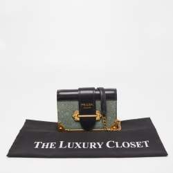 Prada Black/Green Leather and Lizard Cahier Shoulder Bag