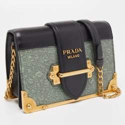 Prada Black/Green Leather and Lizard Cahier Shoulder Bag