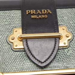 Prada Black/Green Leather and Lizard Cahier Shoulder Bag