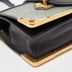 Prada Black/Green Leather and Lizard Cahier Shoulder Bag