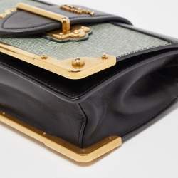 Prada Black/Green Leather and Lizard Cahier Shoulder Bag