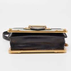 Prada Black/Green Leather and Lizard Cahier Shoulder Bag