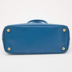 Pre Owned Prada Blue Saffiano Lux Leather Small Galleria Tote
