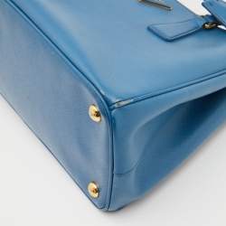 Pre Owned Prada Blue Saffiano Lux Leather Small Galleria Tote
