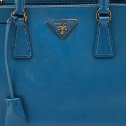 Pre Owned Prada Blue Saffiano Lux Leather Small Galleria Tote