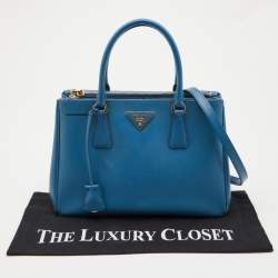 Pre Owned Prada Blue Saffiano Lux Leather Small Galleria Tote