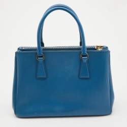 Pre Owned Prada Blue Saffiano Lux Leather Small Galleria Tote