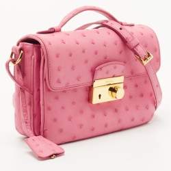 Prada Pink Ostrich Leather Mini Sound Top Handle Bag