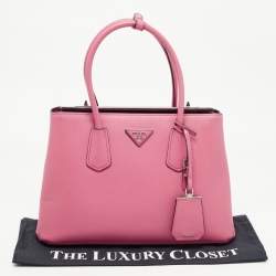 Prada Pink Saffiano Cuir Leather Twin Turnlock Tote