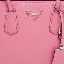 Prada Pink Saffiano Cuir Leather Twin Turnlock Tote