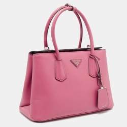 Prada Pink Saffiano Cuir Leather Twin Turnlock Tote