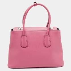 Prada Pink Saffiano Cuir Leather Twin Turnlock Tote
