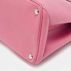 Prada Pink Saffiano Cuir Leather Twin Turnlock Tote
